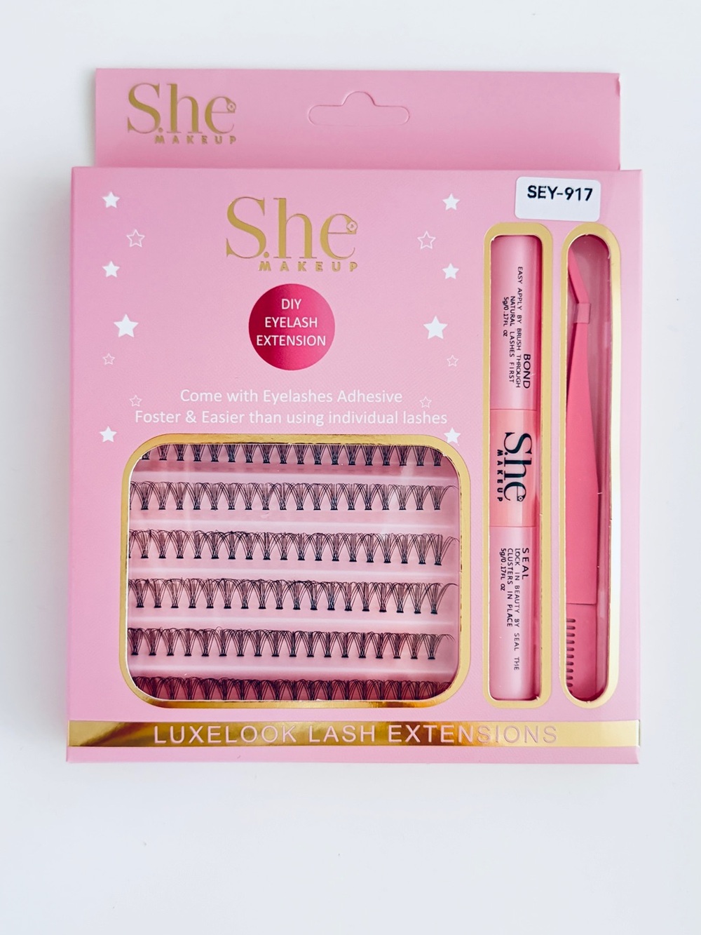 Pink LuxeLook Lash Extensions with Adhesive & Tweezers